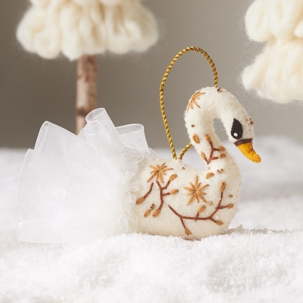 NWT Anthropologie Felt  Swan  Winter Ballet Christmas Ornament